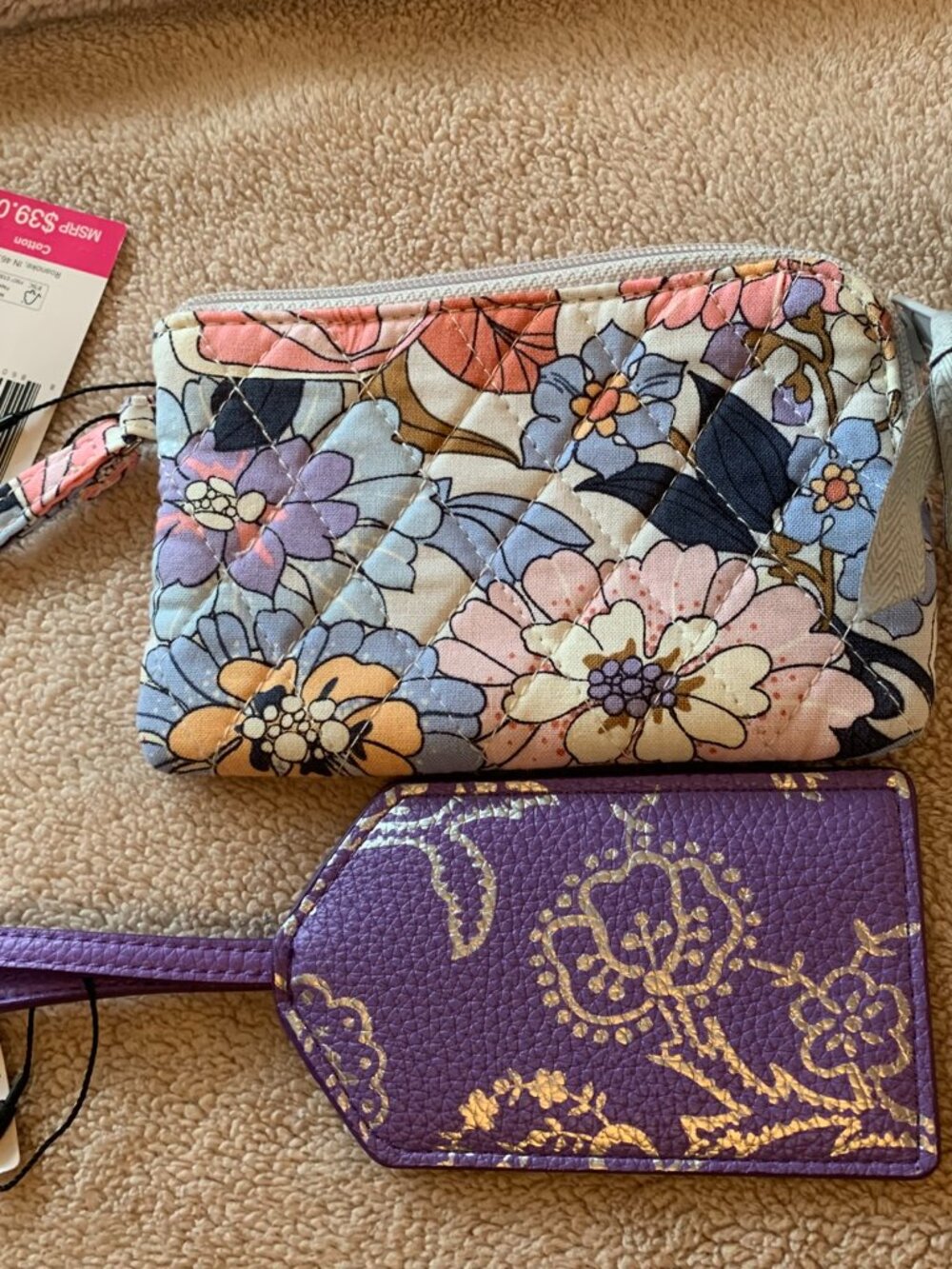 Vera Bradley RFID Zip Top ID Case Wristlet Wallet Aloha Blooms actual Bonus